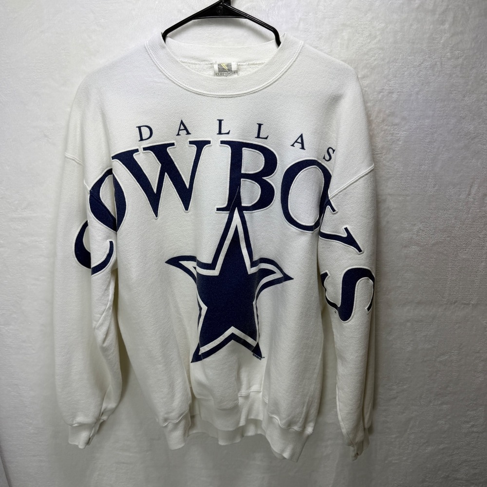 Vintage Dallas Cowboys White Sweatshirt USA Made NFL Football Crewneck Large *